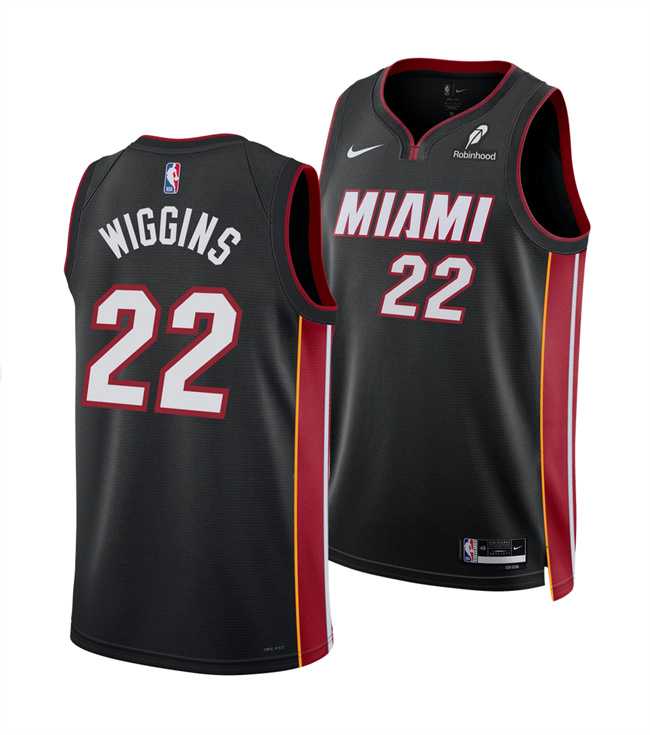 Mens Miami Heat #22 Andrew Wiggins Black 2025 Icon Edition Swingman Stitched Jersey Dzhi->miami heat->NBA Jersey